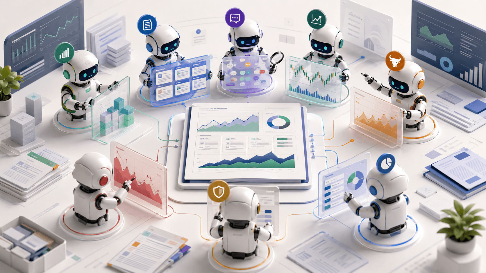 Diagram of a multi-agent AI stock research workflow